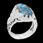 انگشتر فیروزه نیشابوری نقره دست ساز مردانه طرح فاخر احسان