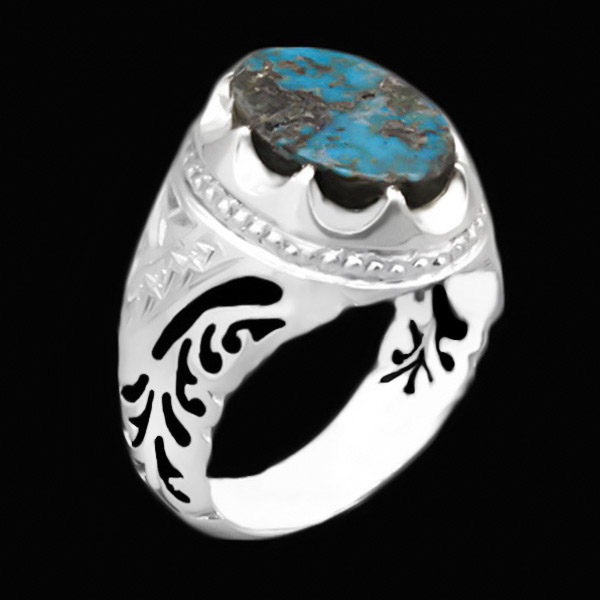 ۲-۱-۳۲۴-turquoise-ring-8 (2) انگشتر فیروزه مردانه نقره دست ساز ساده