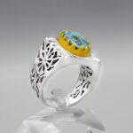 انگشتر فیروزه نیشابوری نقره دست ساز مردانه طرح فاخر دور طلایی حامد - Image 4