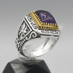 انگشتر آمیتیست نقره مردانه طرح دور طلایی سهراب - Image 2