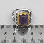 انگشتر آمیتیست نقره مردانه طرح دور طلایی سهراب - Image 3