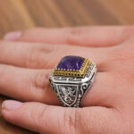 انگشتر آمیتیست نقره مردانه طرح دور طلایی سهراب - Image 4