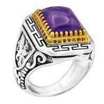 انگشتر آمیتیست نقره مردانه طرح دور طلایی سهراب