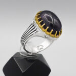 انگشتر آمیتیست نقره مردانه طرح دور طلایی شهرام - Image 3