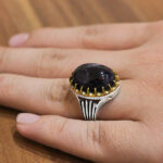 انگشتر آمیتیست نقره مردانه طرح دور طلایی شهرام - Image 4