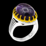 انگشتر آمیتیست نقره مردانه طرح دور طلایی شهرام