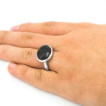 انگشتر عقیق مشکی الماس تراش نقره مردانه طرح رحیم + حرز امام جواد (ع) + تربت امام حسین (ع) - Image 3