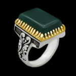 انگشتر عقیق سبز نقره مردانه طرح دور طلایی ثاقب بزرگ ۱