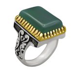 انگشتر عقیق سبز نقره مردانه طرح دور طلایی ثاقب بزرگ ۲