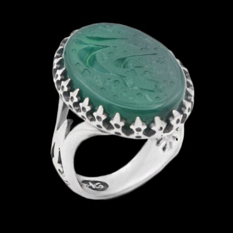 انگشتر عقیق سبز نقره مردانه طرح "یا حیدر (ع)"