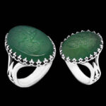 ست انگشتر عقیق سبز نقره مردانه و زنانه طرح روح الامین ۴ با حکاکی "حسبی الله"