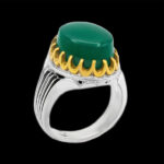 انگشتر عقیق سبز نقره مردانه طرح دور طلایی یانا