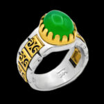 انگشتر عقیق سبز نقره مردانه طرح دورطلایی یاشا - Image 4