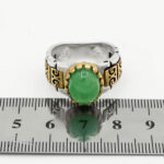 انگشتر عقیق سبز نقره مردانه طرح دورطلایی یاشا - Image 3