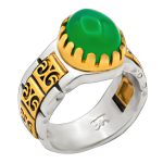 انگشتر عقیق سبز نقره مردانه طرح دورطلایی یاشا