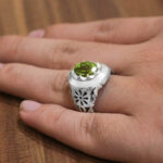 انگشتر زبرجد الماس تراش نقره دست ساز مردانه طرح شروین - Image 3