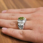 انگشتر زبرجد الماس تراش نقره دست ساز مردانه طرح فاخر سپهر - Image 3