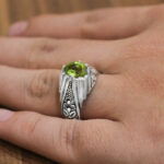 انگشتر زبرجد الماس تراش نقره مردانه دست ساز طرح فاخر فاتح - Image 3