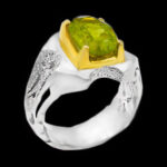 انگشتر زبرجد الماس تراش نقره مردانه طرح دور طلایی گرشاسب