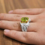 انگشتر زبرجد الماس تراش نقره مردانه طرح دور طلایی گرشاسب - Image 2