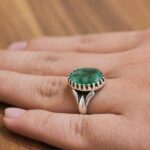 انگشتر زمرد الماس تراش نقره مردانه طرح سبحان - Image 4