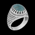 انگشتر زمرد الماس تراش نقره مردانه طرح صابر - Image 5