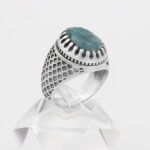 انگشتر زمرد الماس تراش نقره مردانه طرح صابر - Image 4