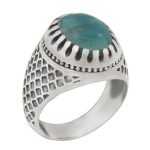 انگشتر زمرد الماس تراش نقره مردانه طرح صابر