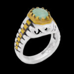 انگشتر زمرد زامبیا الماس تراش نقره مردانه طرح دور طلایی رادین