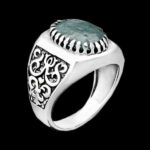 انگشتر زمرد الماس تراش نقره مردانه طرح وهاب