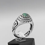 انگشتر زمرد الماس تراش نقره مردانه طرح کیوان - Image 3