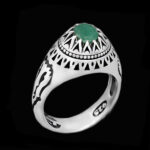انگشتر زمرد الماس تراش نقره مردانه طرح کیوان
