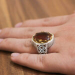 انگشتر الکساندریت الماس تراش نقره مردانه طرح دور طلایی طاهر - Image 4