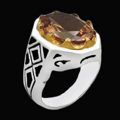 انگشتر الکساندریت الماس تراش نقره مردانه طرح دور طلایی طاهر