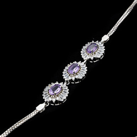 دستبند آمیتیست الماس تراش نقره زنانه طرح نفس