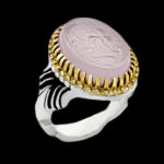 انگشتر عقیق کبود نقره مردانه طرح دور طلایی "حسبی الله" - Image 5