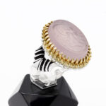 انگشتر عقیق کبود نقره مردانه طرح دور طلایی "حسبی الله" - Image 3