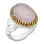 انگشتر عقیق کبود نقره مردانه طرح دور طلایی "حسبی الله"