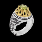 انگشتر زبرجد الماس تراش نقره مردانه طرح دورطلایی یا حسین ابن علی (ع) - Image 5
