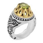 انگشتر زبرجد الماس تراش نقره مردانه طرح دورطلایی یا حسین ابن علی (ع)