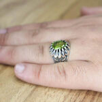 انگشتر زبرجد الماس تراش نقره مردانه طرح فرخ - Image 4