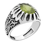 انگشتر زبرجد الماس تراش نقره مردانه طرح فرخ