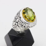 انگشتر زبرجد الماس تراش نقره مردانه طرح دورطلایی فرشید - Image 2