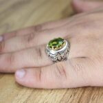 انگشتر زبرجد الماس تراش نقره مردانه طرح دورطلایی فرشید - Image 4