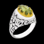 انگشتر زبرجد الماس تراش نقره مردانه طرح دورطلایی فرشید