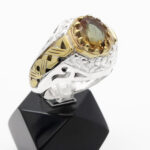 انگشتر الکساندریت الماس تراش نقره مردانه طرح دور طلایی ماهان - Image 3