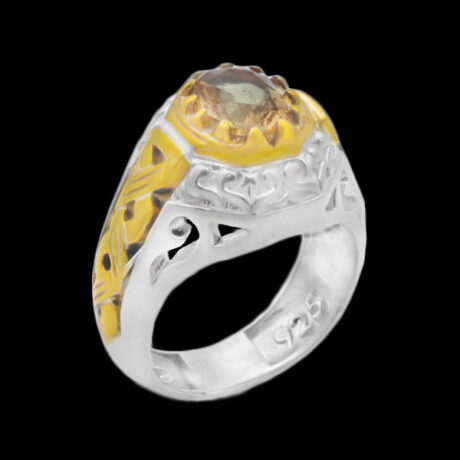 انگشتر الکساندریت الماس تراش نقره مردانه طرح دور طلایی ماهان