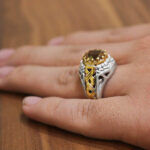 انگشتر الکساندریت الماس تراش نقره مردانه طرح دور طلایی ماهان - Image 4