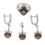 نیم ست الکساندریت الماس تراش نقره زنانه طرح نهال