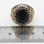 انگشتر گارنت الماس تراش نقره مردانه طرح دورطلایی فانتزی یا حسین (ع) - Image 4